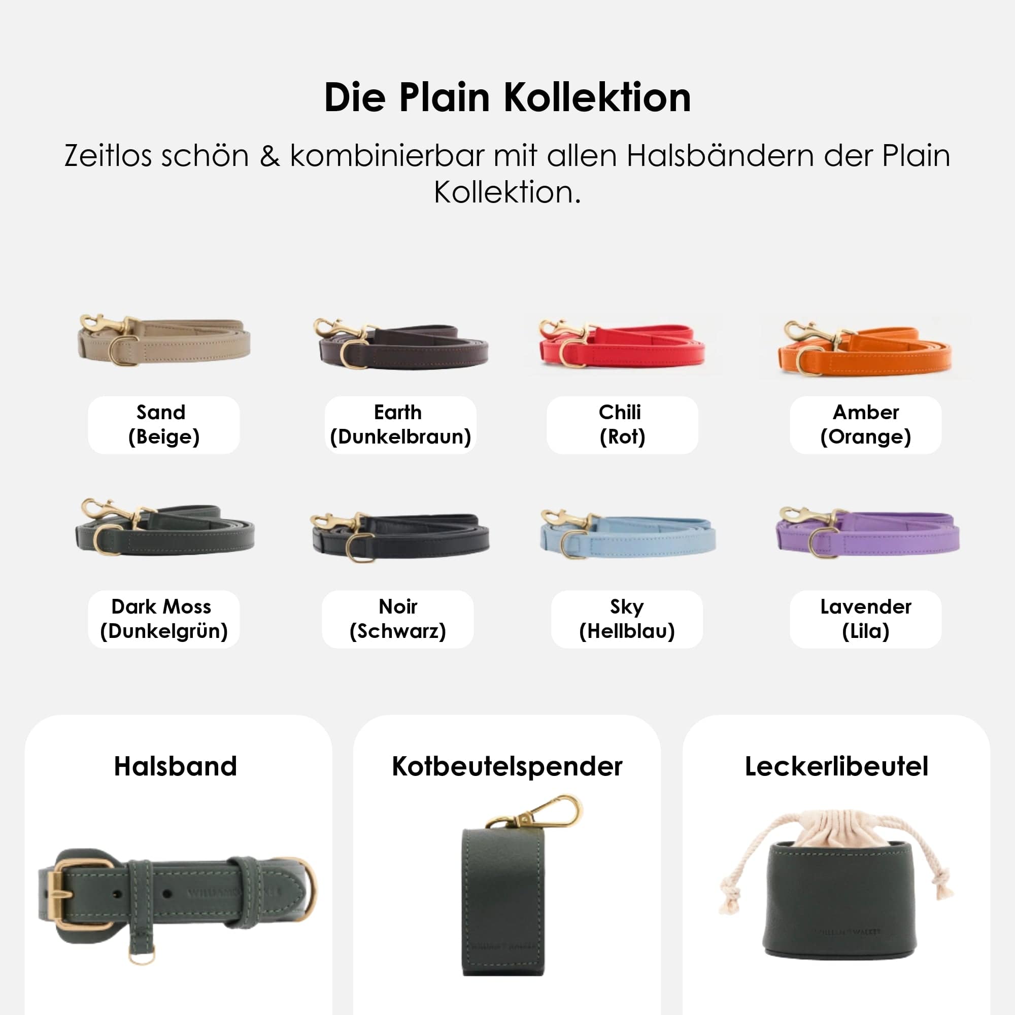 William Walker Hochwertige Leder Hundeleine Dark Moss (Waldgrün)