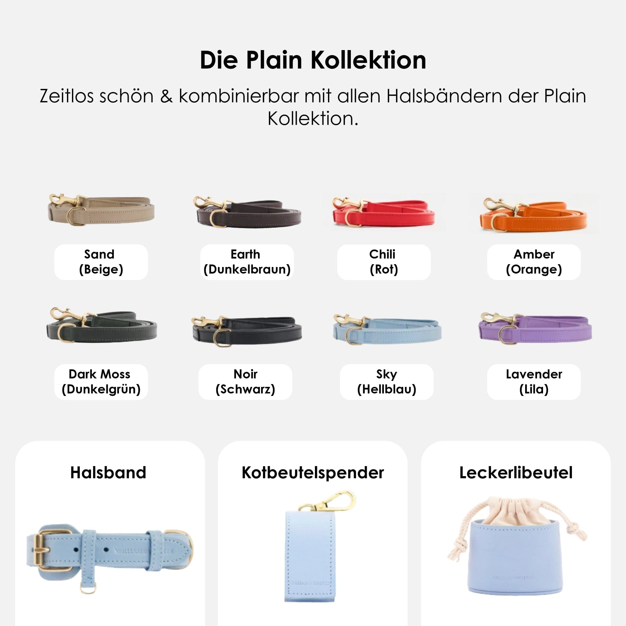 William Walker Hochwertige Leder Hundeleine Sky (Baby-Blau)