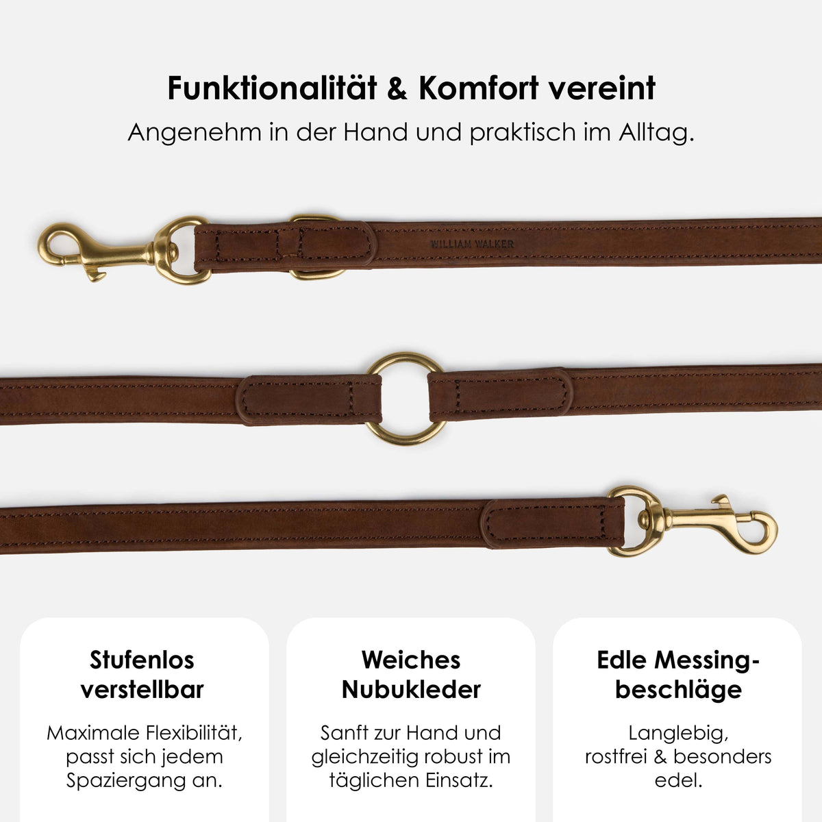 William Walker Dog leash made from water-resistant nubuck leather, infinitely adjustable hands-free