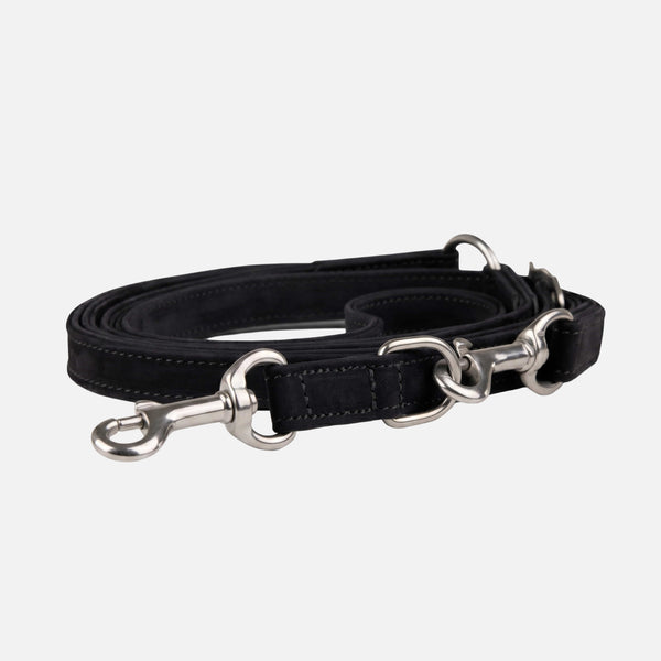 Hundeleine aus wasserfestem Nubukleder stufenlos verstellbar Handsfree Nero (Schwarz)